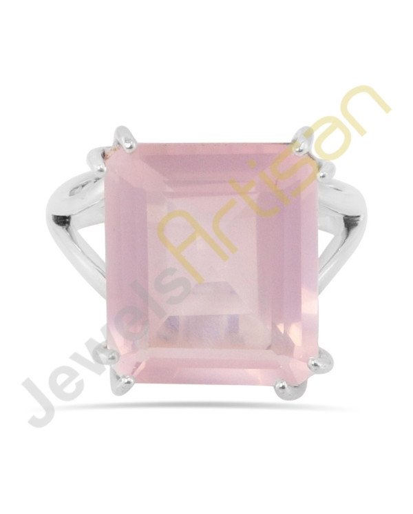 Natural Pink Rose Quartz Solitaire Gemstone Solid Sterling Silver Ring