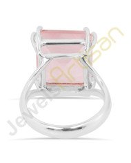 Natural Pink Rose Quartz Solitaire Gemstone Solid Sterling Silver Ring