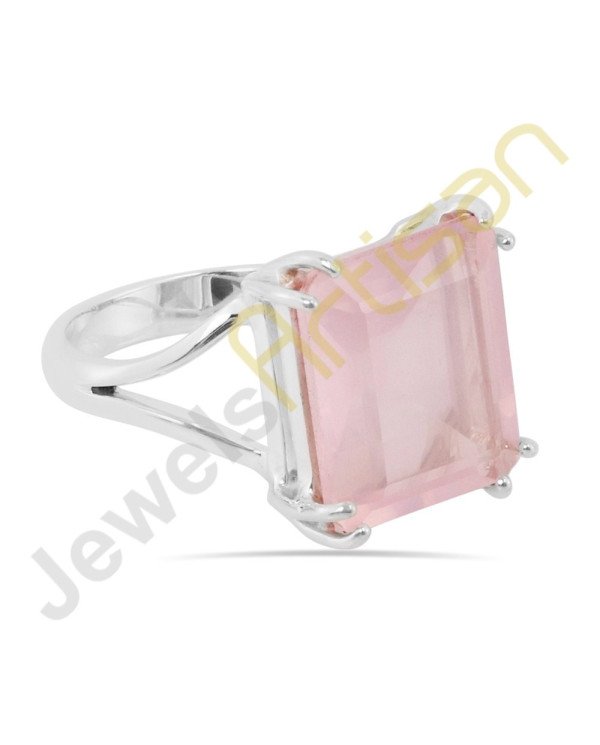 Natural Pink Rose Quartz Solitaire Gemstone Solid Sterling Silver Ring