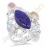 Natural Lapis Lazuli and Rainbow Moonstone Solid Sterling Silver Ring