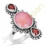 Natural Pink Opal, Garnet Multigemstone Solid Sterling Silver Handmade Ring