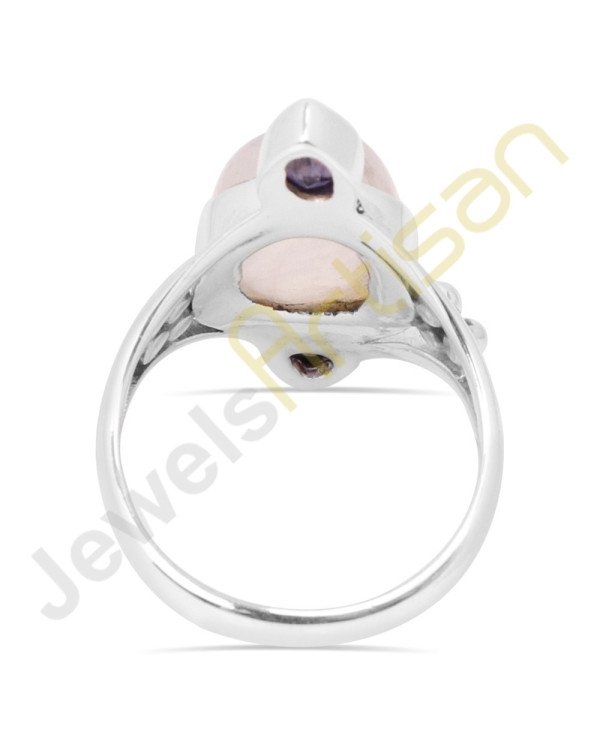 Natural Blue Flashy Rainbow Moonstone and Iolite Multigemstone Solid Sterling Silver Ring