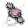 Amethyst, Rainbow Moonstone Multigemstone Solid Sterling Silver Ring