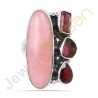 Natural Pink Opal, Tourmaline, Garnet Multigemstone Solid Sterling Silver Ring