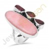Natural Pink Opal, Tourmaline, Garnet Multigemstone Solid Sterling Silver Ring