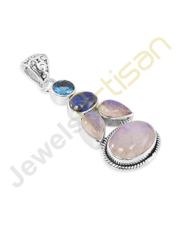 Rainbow Moonstone, Kyanite, Blue Topaz Gemstone Sterling Silver Pendants