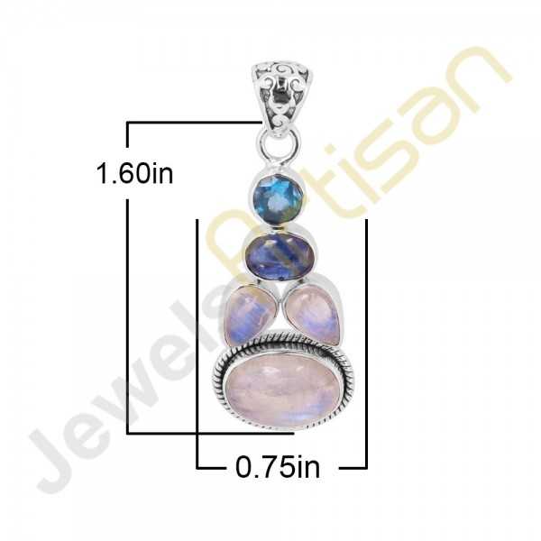 Rainbow Moonstone, Kyanite, Blue Topaz Gemstone Sterling Silver Pendants