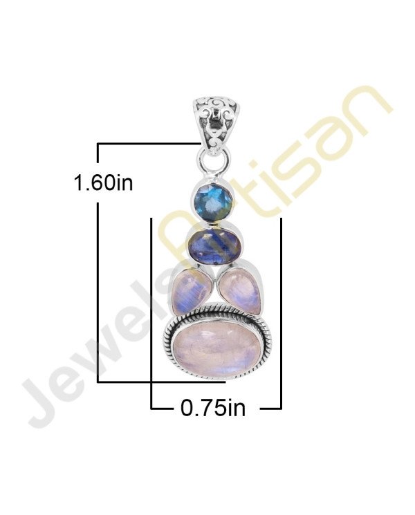 Rainbow Moonstone, Kyanite, Blue Topaz Gemstone Sterling Silver Pendants