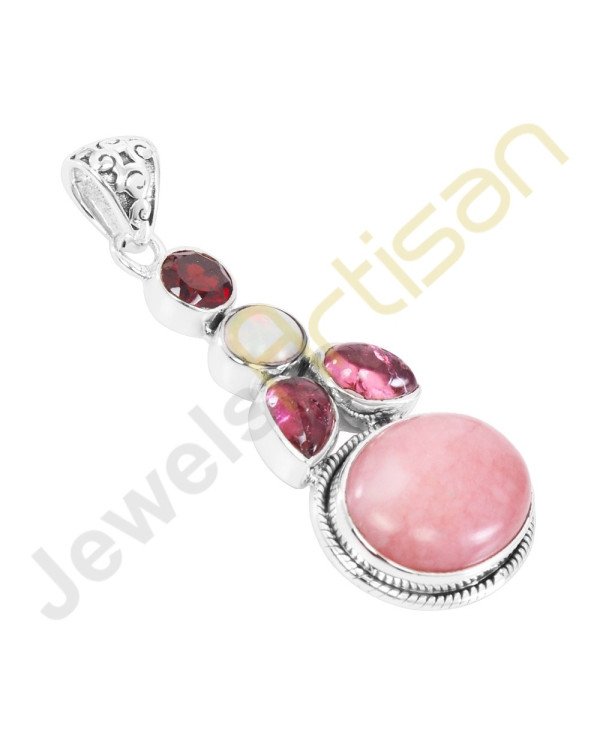 Pink Opal, Ethiopian Opal, Tourmaline, Garnet Gemstone Sterling Silver Pendants