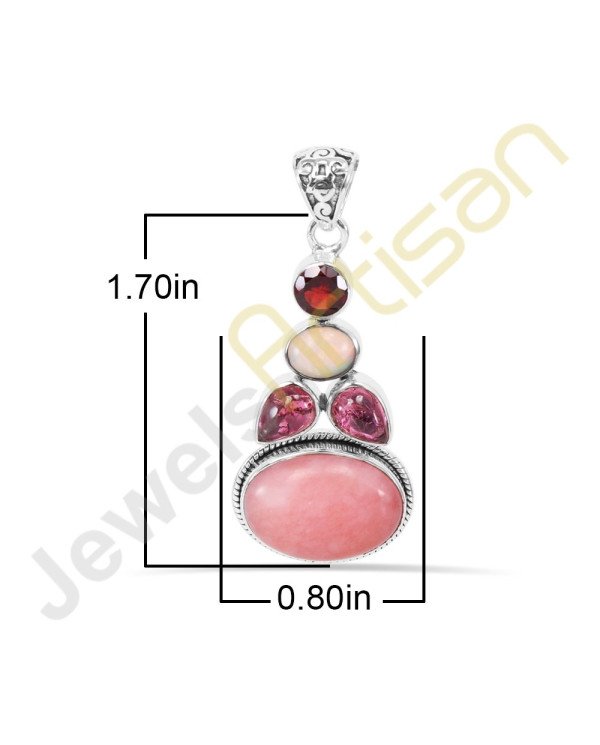 Pink Opal, Ethiopian Opal, Tourmaline, Garnet Gemstone Sterling Silver Pendants