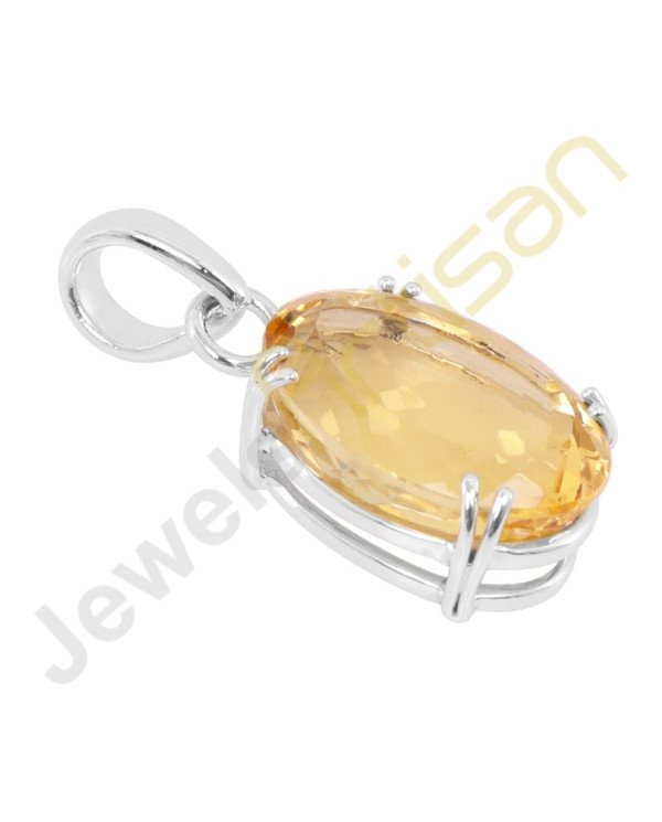 Citrine faceted Gemstone Prong Setted Sterling Silver Handmade Pendants