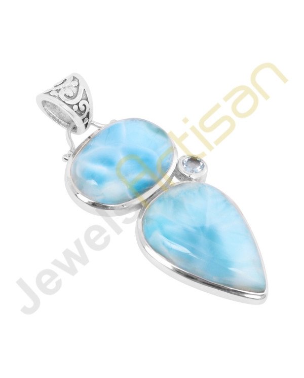 Larimar Swiss Blue Topaz Gemstone Sterling Silver Handmade Pendants