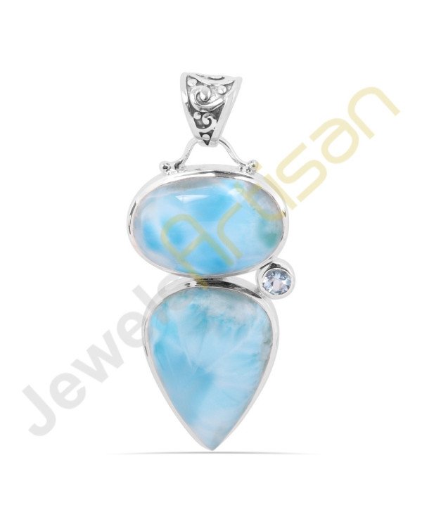 Larimar Swiss Blue Topaz Gemstone Sterling Silver Handmade Pendants