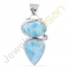 Larimar Swiss Blue Topaz Gemstone Sterling Silver Handmade Pendants
