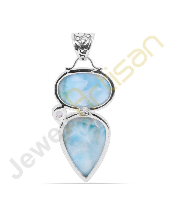Larimar Swiss Blue Topaz Gemstone Sterling Silver Handmade Pendants