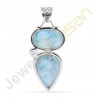 Larimar Swiss Blue Topaz Gemstone Sterling Silver Handmade Pendants