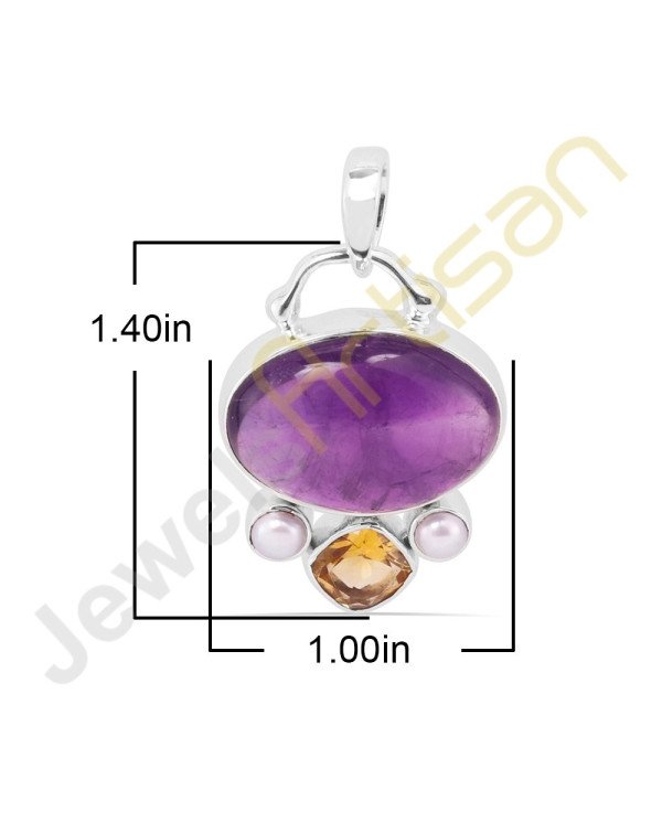 Purple Amethyst, Citrine, Pearl Sterling Silver Handmade Pendants