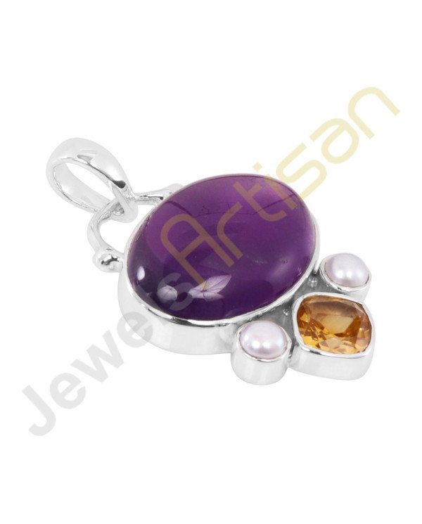 Purple Amethyst, Citrine, Pearl Sterling Silver Handmade Pendants