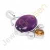 Purple Amethyst, Citrine, Pearl Sterling Silver Handmade Pendants