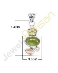 Idocrase, Citrine, Peridot, Pearl Gemstone 925 Sterling Silver Pendant