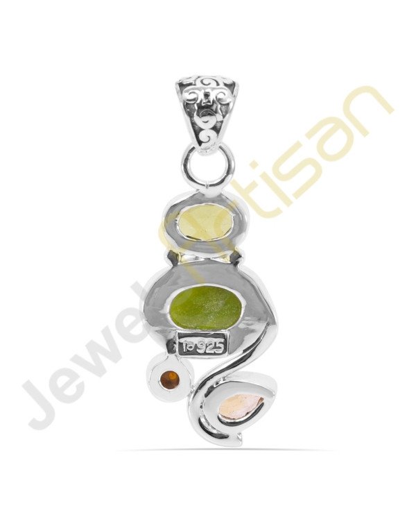 Idocrase, Citrine, Peridot, Pearl Gemstone 925 Sterling Silver Pendant
