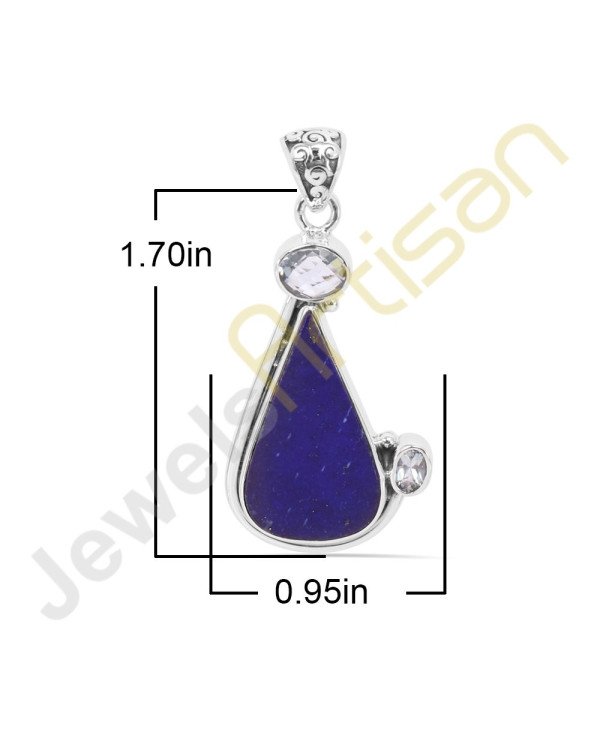 Lapis  Lazuli and Blue Topaz Gemstone 925 Sterling Silver Pendant