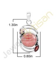 Rhodochrosite, Garnet, Crystal Gemstone 925 Sterling Silver Pendant