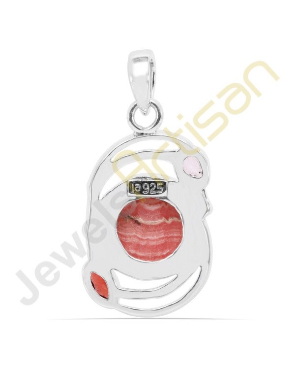 Rhodochrosite, Garnet, Crystal Gemstone 925 Sterling Silver Pendant