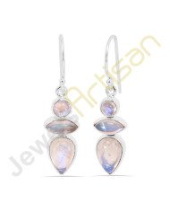 Rainbow Moonstone Gemstone Handmade Sterling Silver Earrings