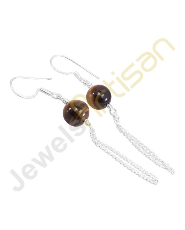 Real Tiger's Eye Gemstone Handmade Solid Sterling Silver Earrings