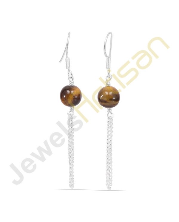 Real Tiger's Eye Gemstone Handmade Solid Sterling Silver Earrings