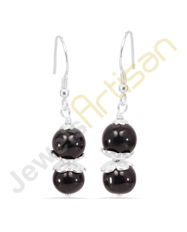 Genuine Black Onyx Gemstone Handmade Sterling Silver Earrings
