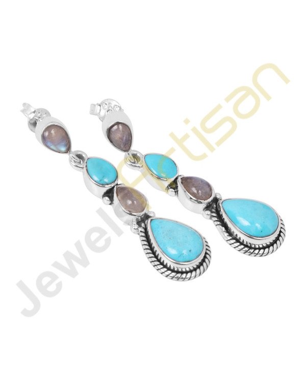 Arizona King's man Turquoise Multigemstone Handmade sterling silver Earrings