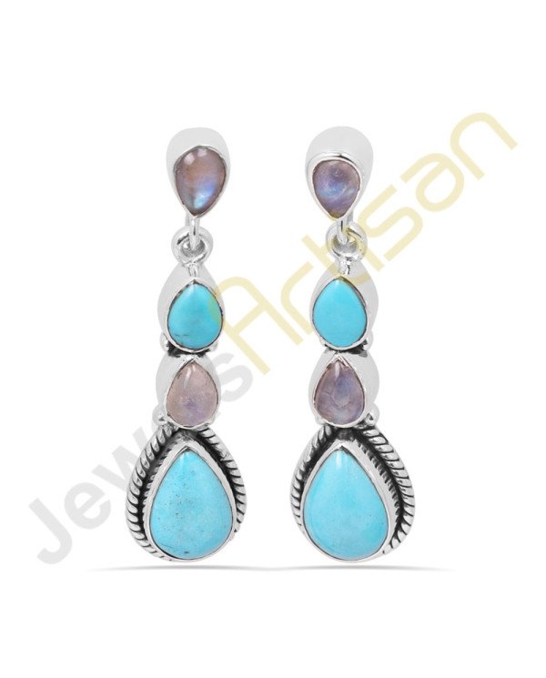 Arizona King's man Turquoise Multigemstone Handmade sterling silver Earrings