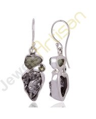 Meteorite, Moldavite and Peridot Multigemstone Handmade sterling silver Earrings
