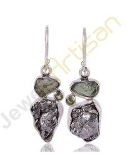 Meteorite, Moldavite and Peridot Multigemstone Handmade sterling silver Earrings