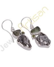 Meteorite, Moldavite and Peridot Multigemstone Handmade sterling silver Earrings