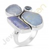 Natural Aquamarine Kyanite and Blue Topaz Multigemstone Solid Sterling Silver Ring