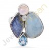 Natural Aquamarine Multigemstone Solid Sterling Silver Ring