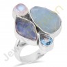 Natural Aquamarine Multigemstone Solid Sterling Silver Ring