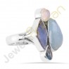 Natural Aquamarine Multigemstone Solid Sterling Silver Ring
