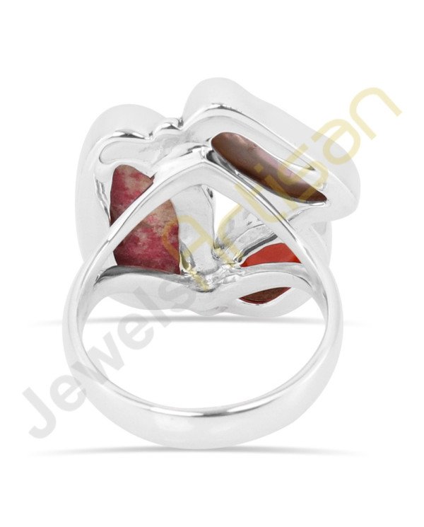 Tulite Jasper Garnet and Pearl Gemstone Solid Sterling Silver Ring