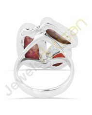 Tulite Jasper Garnet and Pearl Gemstone Solid Sterling Silver Ring