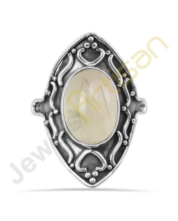 Prehnite Gemstone Designer Sterling Silver Ring