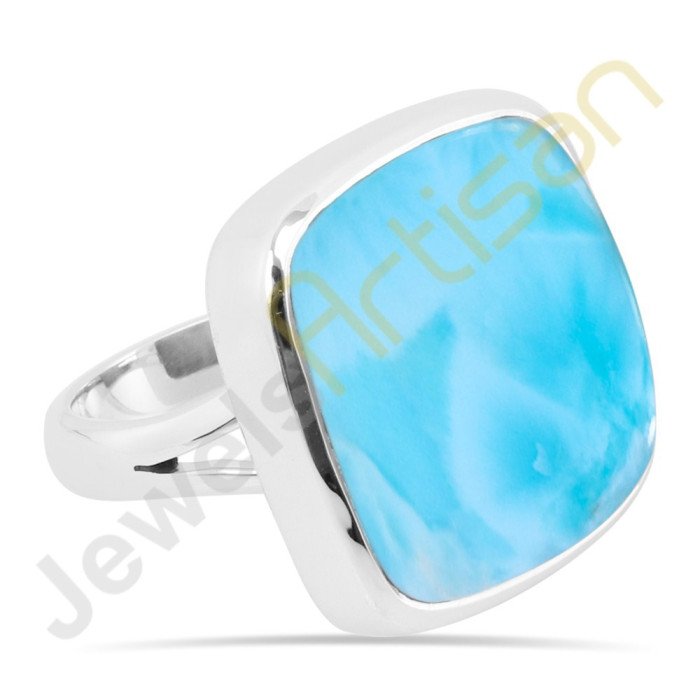 Natural Larimar Gemstone Sterling Silver Ring