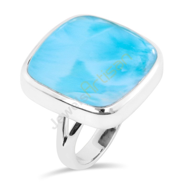 Natural Larimar Gemstone Sterling Silver Ring