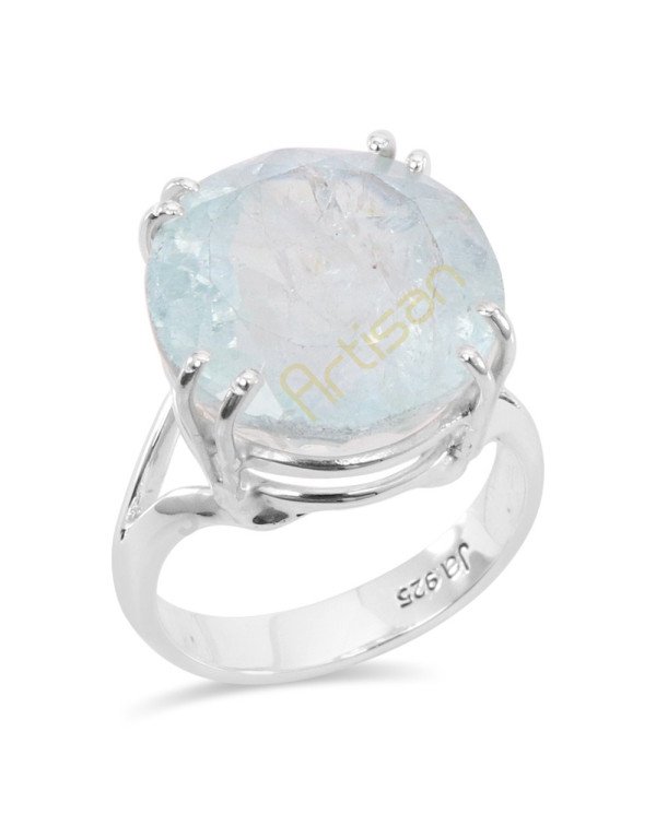 Natural Aquamarine Gemstone Solid Sterling Silver Ring