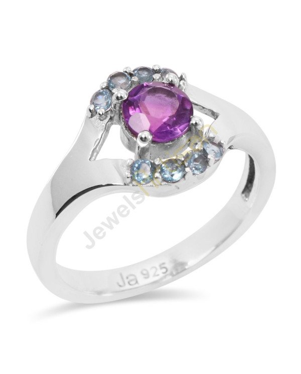 Amethyst and Blue Topaz Gemstone 925 Sterling Silver Ring
