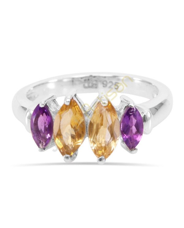 Amethyst and Citrine Gemstone 925 Sterling Silver Ring