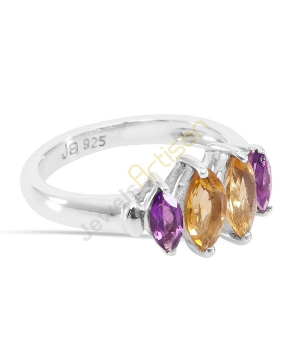 Amethyst and Citrine Gemstone 925 Sterling Silver Ring